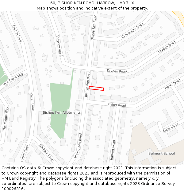 60, BISHOP KEN ROAD, HARROW, HA3 7HX: Location map and indicative extent of plot