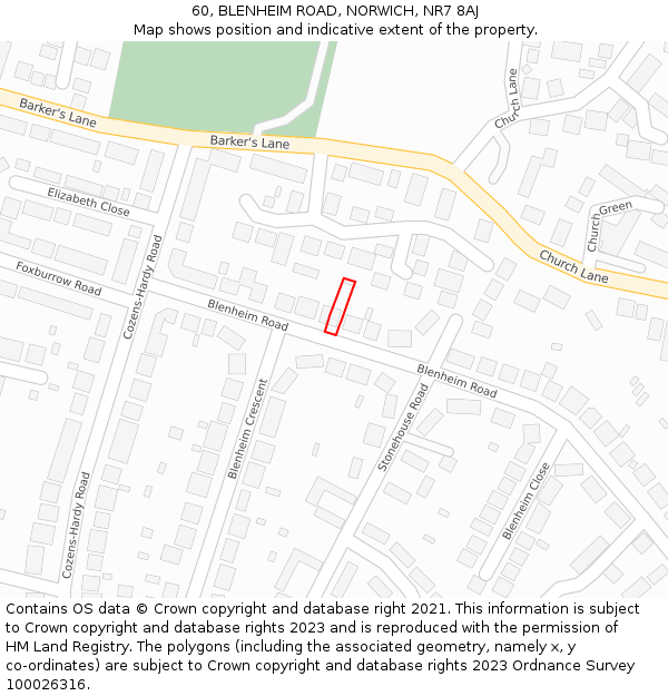60, BLENHEIM ROAD, NORWICH, NR7 8AJ: Location map and indicative extent of plot