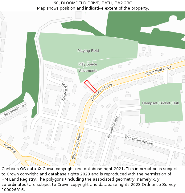 60, BLOOMFIELD DRIVE, BATH, BA2 2BG: Location map and indicative extent of plot