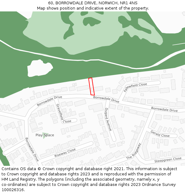 60, BORROWDALE DRIVE, NORWICH, NR1 4NS: Location map and indicative extent of plot