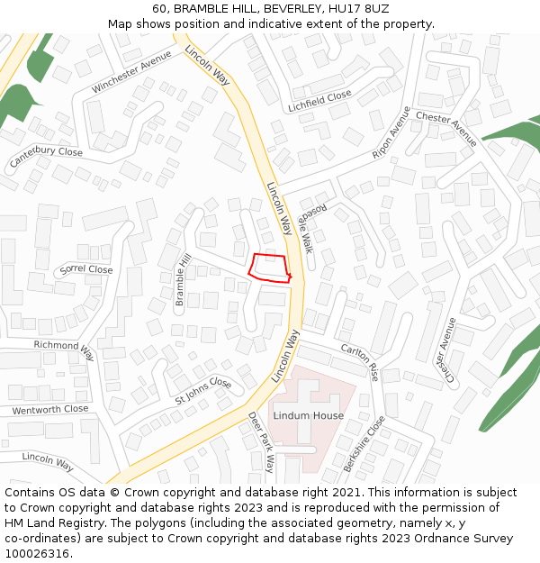 60, BRAMBLE HILL, BEVERLEY, HU17 8UZ: Location map and indicative extent of plot