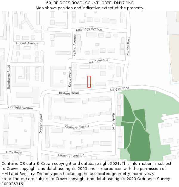 60, BRIDGES ROAD, SCUNTHORPE, DN17 1NP: Location map and indicative extent of plot