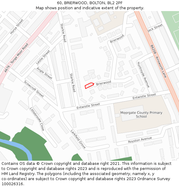 60, BRIERWOOD, BOLTON, BL2 2PF: Location map and indicative extent of plot