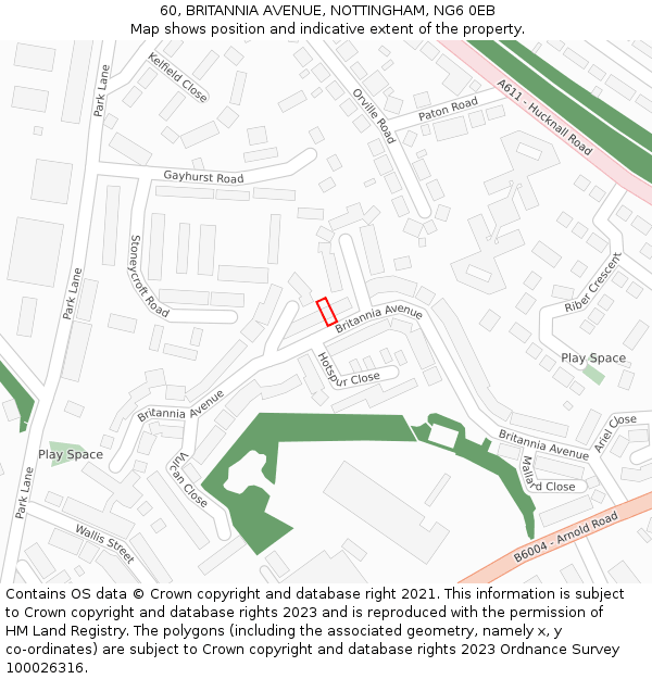 60, BRITANNIA AVENUE, NOTTINGHAM, NG6 0EB: Location map and indicative extent of plot