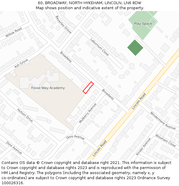 60, BROADWAY, NORTH HYKEHAM, LINCOLN, LN6 8DW: Location map and indicative extent of plot