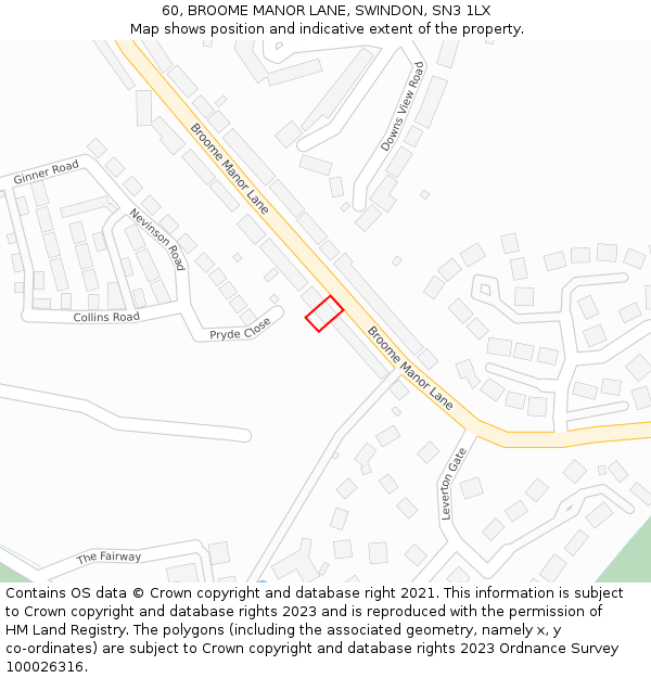 60, BROOME MANOR LANE, SWINDON, SN3 1LX: Location map and indicative extent of plot