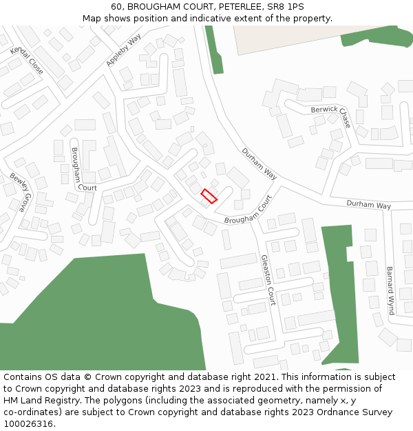 60, BROUGHAM COURT, PETERLEE, SR8 1PS: Location map and indicative extent of plot