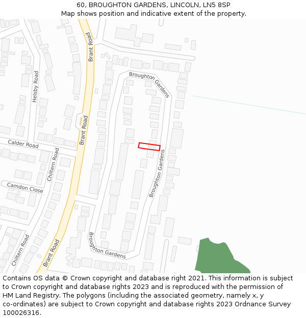 60, BROUGHTON GARDENS, LINCOLN, LN5 8SP: Location map and indicative extent of plot