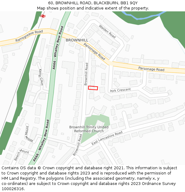 60, BROWNHILL ROAD, BLACKBURN, BB1 9QY: Location map and indicative extent of plot