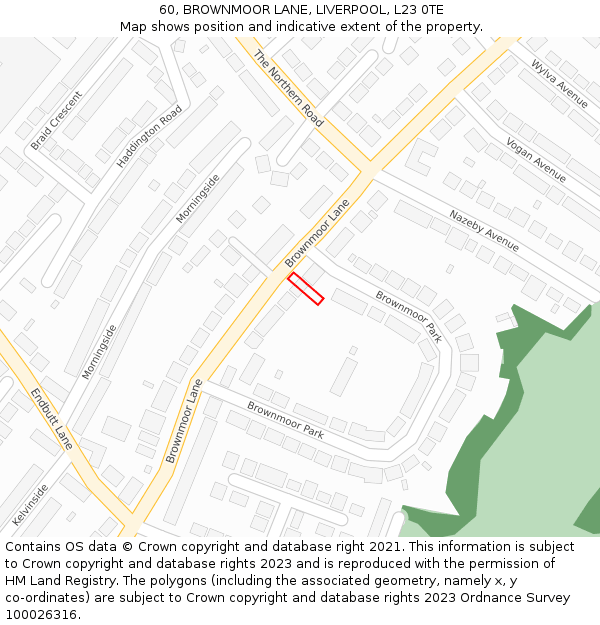 60, BROWNMOOR LANE, LIVERPOOL, L23 0TE: Location map and indicative extent of plot