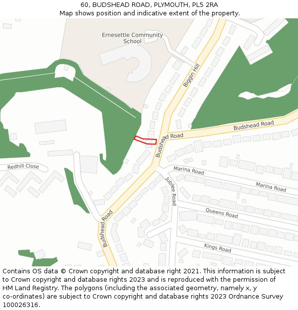 60, BUDSHEAD ROAD, PLYMOUTH, PL5 2RA: Location map and indicative extent of plot
