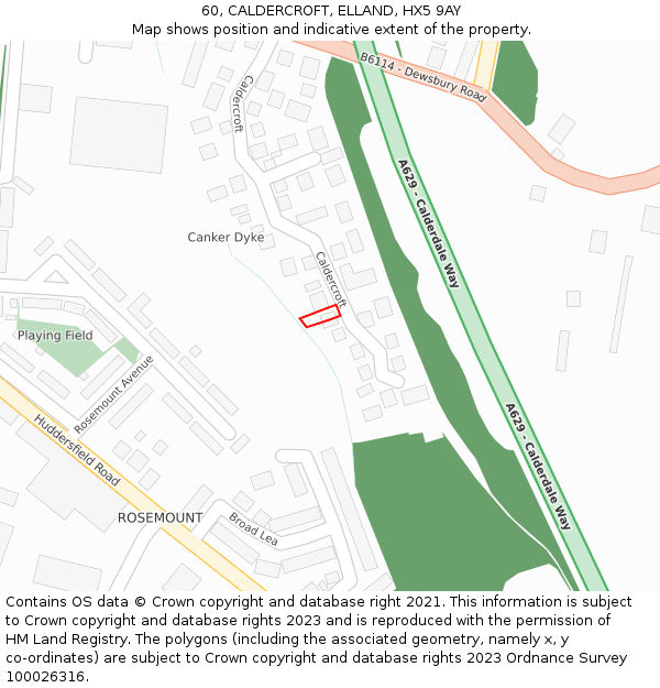 60, CALDERCROFT, ELLAND, HX5 9AY: Location map and indicative extent of plot