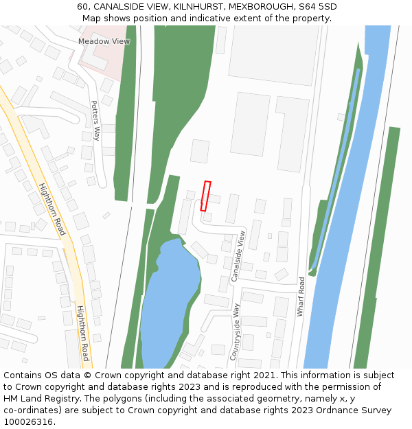 60, CANALSIDE VIEW, KILNHURST, MEXBOROUGH, S64 5SD: Location map and indicative extent of plot