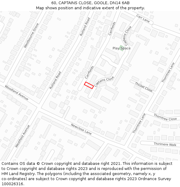 60, CAPTAINS CLOSE, GOOLE, DN14 6AB: Location map and indicative extent of plot