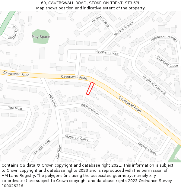 60, CAVERSWALL ROAD, STOKE-ON-TRENT, ST3 6PL: Location map and indicative extent of plot
