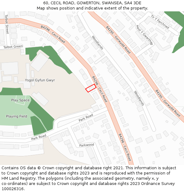 60, CECIL ROAD, GOWERTON, SWANSEA, SA4 3DE: Location map and indicative extent of plot