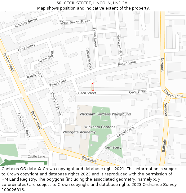 60, CECIL STREET, LINCOLN, LN1 3AU: Location map and indicative extent of plot