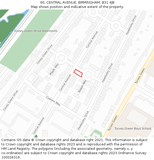 60, CENTRAL AVENUE, BIRMINGHAM, B31 4JB: Location map and indicative extent of plot