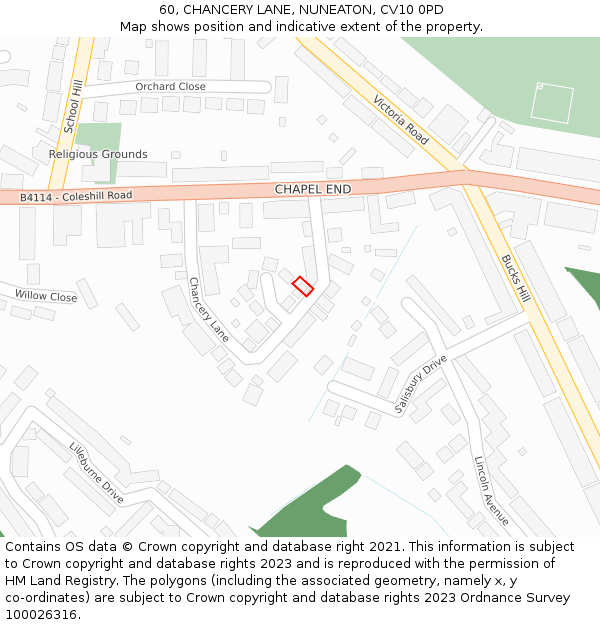 60, CHANCERY LANE, NUNEATON, CV10 0PD: Location map and indicative extent of plot