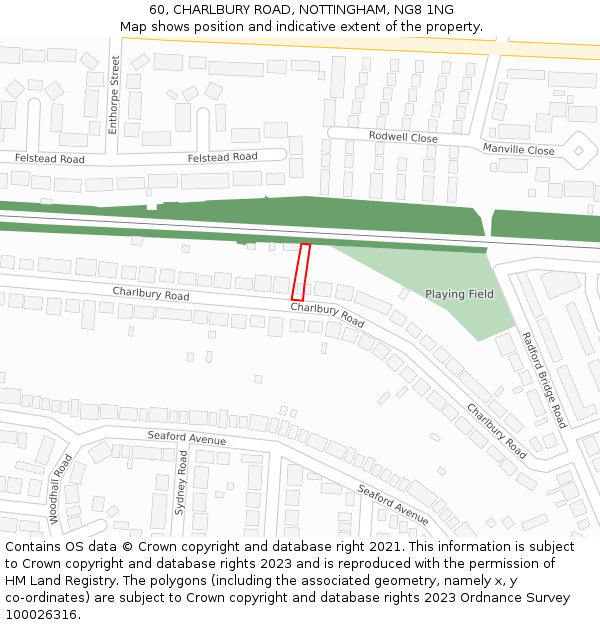 60, CHARLBURY ROAD, NOTTINGHAM, NG8 1NG: Location map and indicative extent of plot