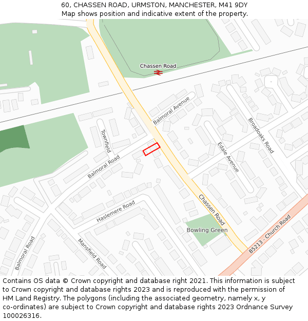 60, CHASSEN ROAD, URMSTON, MANCHESTER, M41 9DY: Location map and indicative extent of plot