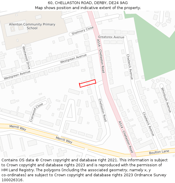 60, CHELLASTON ROAD, DERBY, DE24 9AG: Location map and indicative extent of plot