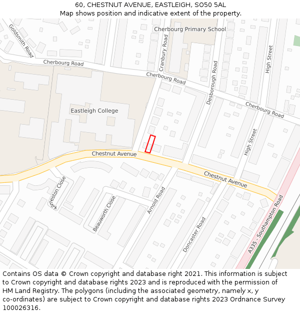 60, CHESTNUT AVENUE, EASTLEIGH, SO50 5AL: Location map and indicative extent of plot