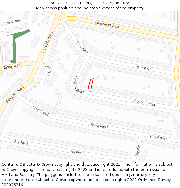 60, CHESTNUT ROAD, OLDBURY, B68 0AY: Location map and indicative extent of plot