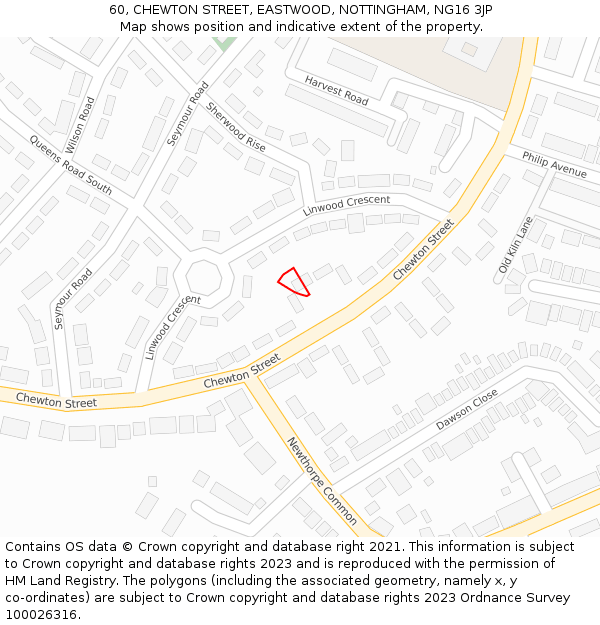 60, CHEWTON STREET, EASTWOOD, NOTTINGHAM, NG16 3JP: Location map and indicative extent of plot
