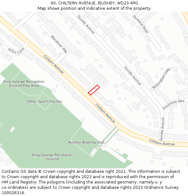 60, CHILTERN AVENUE, BUSHEY, WD23 4RG: Location map and indicative extent of plot