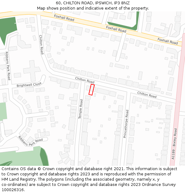 60, CHILTON ROAD, IPSWICH, IP3 8NZ: Location map and indicative extent of plot