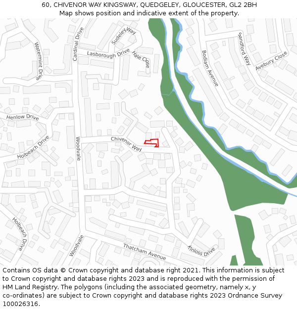 60, CHIVENOR WAY KINGSWAY, QUEDGELEY, GLOUCESTER, GL2 2BH: Location map and indicative extent of plot