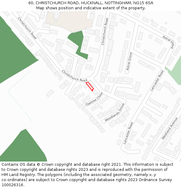 60, CHRISTCHURCH ROAD, HUCKNALL, NOTTINGHAM, NG15 6SA: Location map and indicative extent of plot