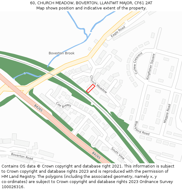 60, CHURCH MEADOW, BOVERTON, LLANTWIT MAJOR, CF61 2AT: Location map and indicative extent of plot