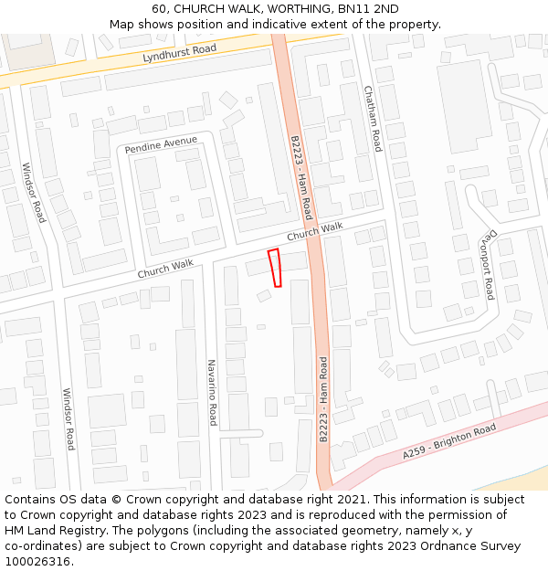 60, CHURCH WALK, WORTHING, BN11 2ND: Location map and indicative extent of plot
