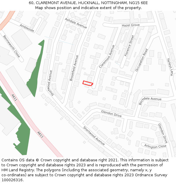 60, CLAREMONT AVENUE, HUCKNALL, NOTTINGHAM, NG15 6EE: Location map and indicative extent of plot