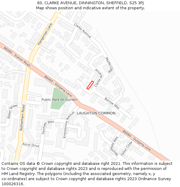 60, CLARKE AVENUE, DINNINGTON, SHEFFIELD, S25 3PJ: Location map and indicative extent of plot