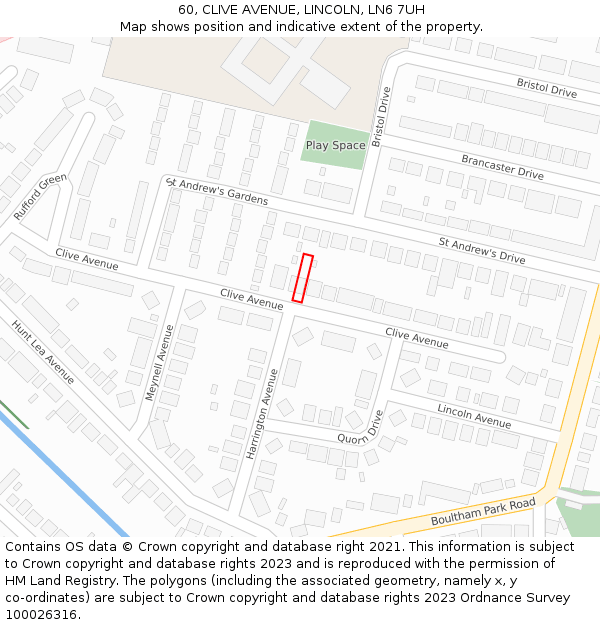 60, CLIVE AVENUE, LINCOLN, LN6 7UH: Location map and indicative extent of plot