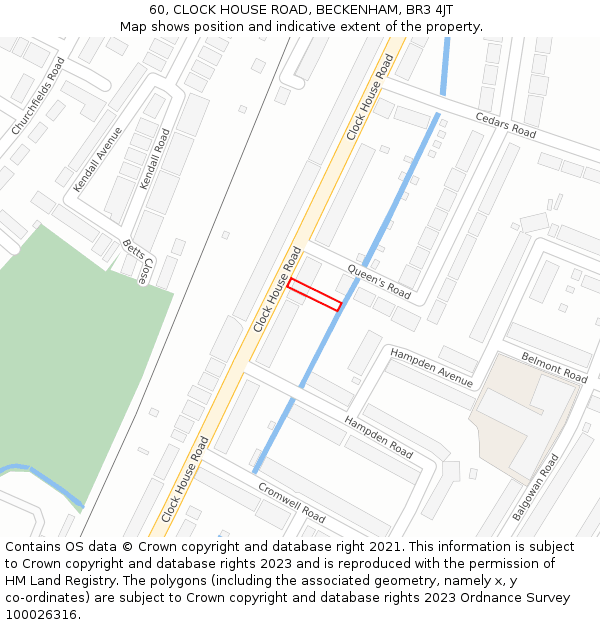 60, CLOCK HOUSE ROAD, BECKENHAM, BR3 4JT: Location map and indicative extent of plot