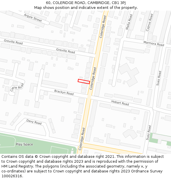 60, COLERIDGE ROAD, CAMBRIDGE, CB1 3PJ: Location map and indicative extent of plot