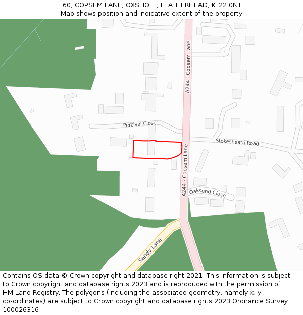 60, COPSEM LANE, OXSHOTT, LEATHERHEAD, KT22 0NT: Location map and indicative extent of plot