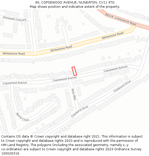 60, COPSEWOOD AVENUE, NUNEATON, CV11 4TG: Location map and indicative extent of plot