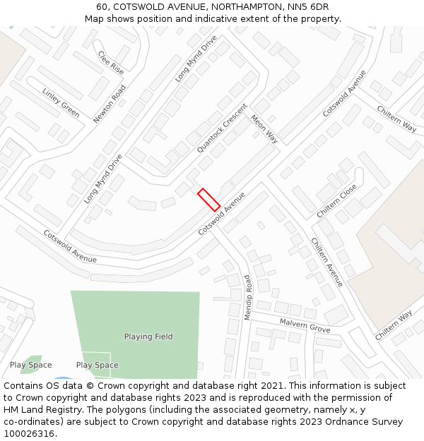 60, COTSWOLD AVENUE, NORTHAMPTON, NN5 6DR: Location map and indicative extent of plot