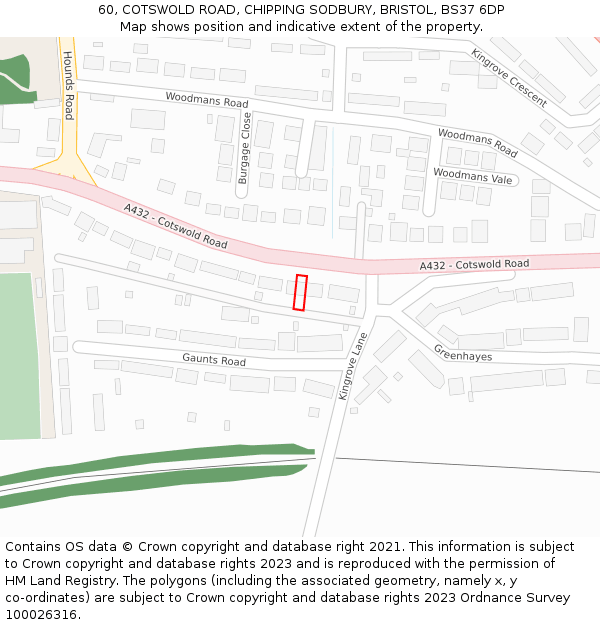 60, COTSWOLD ROAD, CHIPPING SODBURY, BRISTOL, BS37 6DP: Location map and indicative extent of plot
