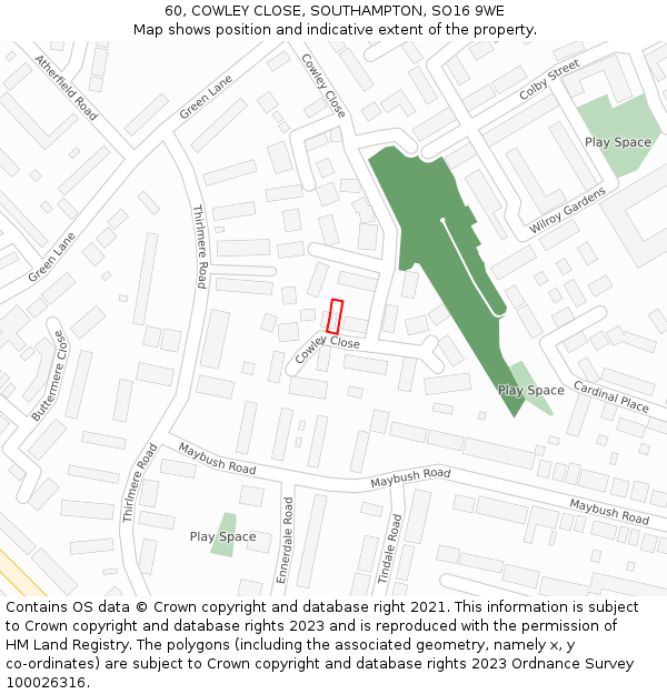 60, COWLEY CLOSE, SOUTHAMPTON, SO16 9WE: Location map and indicative extent of plot