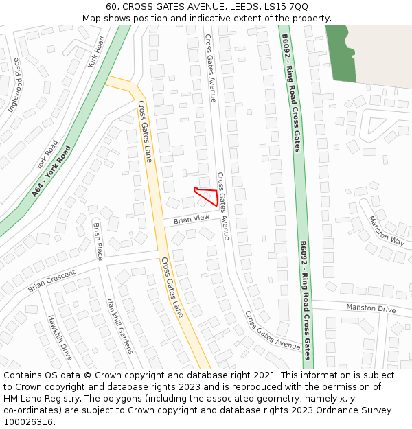 60, CROSS GATES AVENUE, LEEDS, LS15 7QQ: Location map and indicative extent of plot