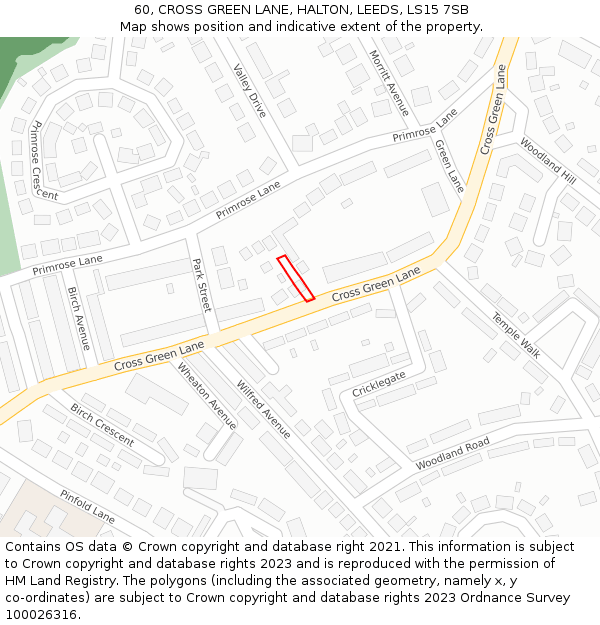 60, CROSS GREEN LANE, HALTON, LEEDS, LS15 7SB: Location map and indicative extent of plot