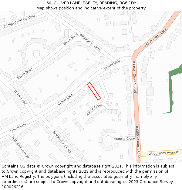 60, CULVER LANE, EARLEY, READING, RG6 1DY: Location map and indicative extent of plot