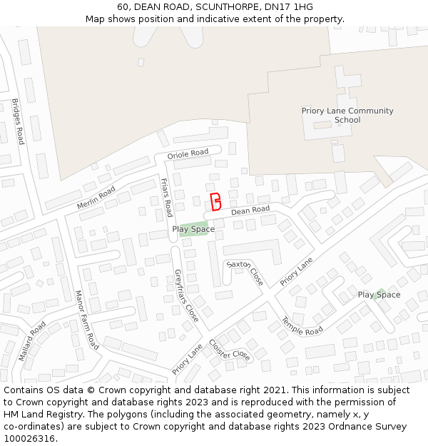 60, DEAN ROAD, SCUNTHORPE, DN17 1HG: Location map and indicative extent of plot