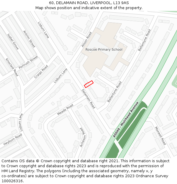60, DELAMAIN ROAD, LIVERPOOL, L13 9AS: Location map and indicative extent of plot